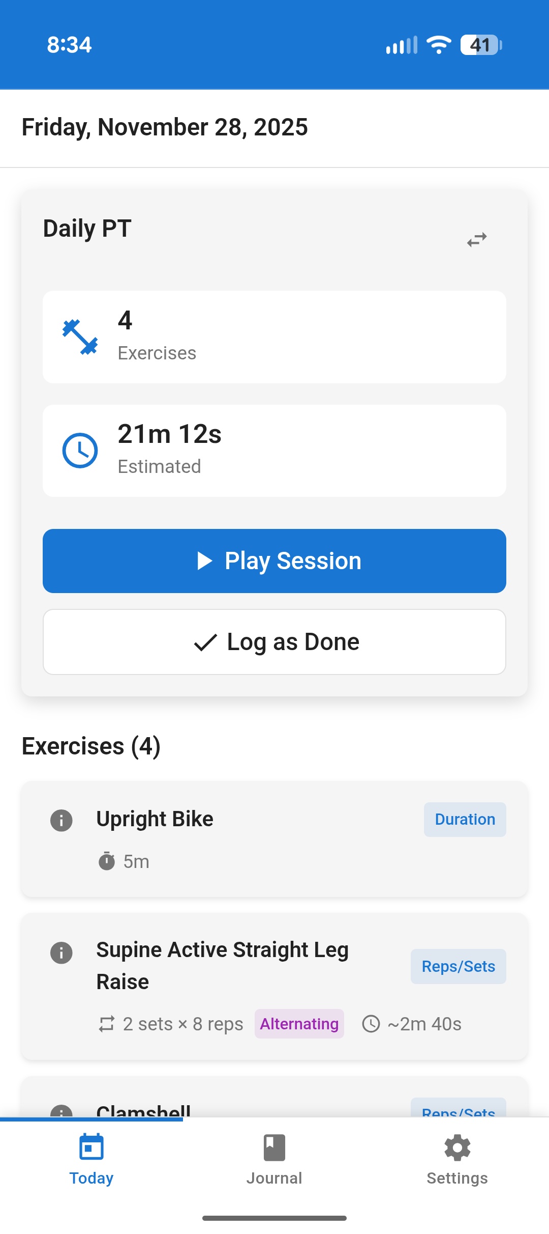 Today view showing scheduled sessions
