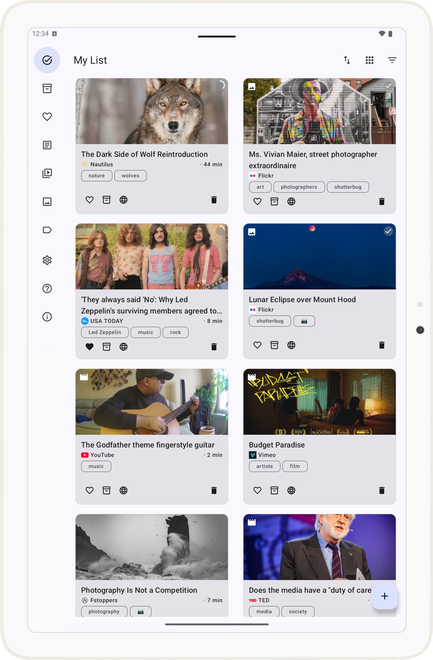 MyDeck tablet showing My List with navigation rail